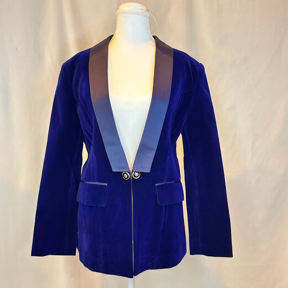 Unbranded Womens 2XL Blazer Royal Blue Velvet Satin Trim Royalcore Regency